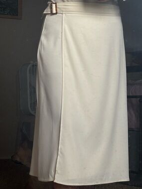 Like New Max Studio Cream Midi Wrap Skirt with Buckle Detail